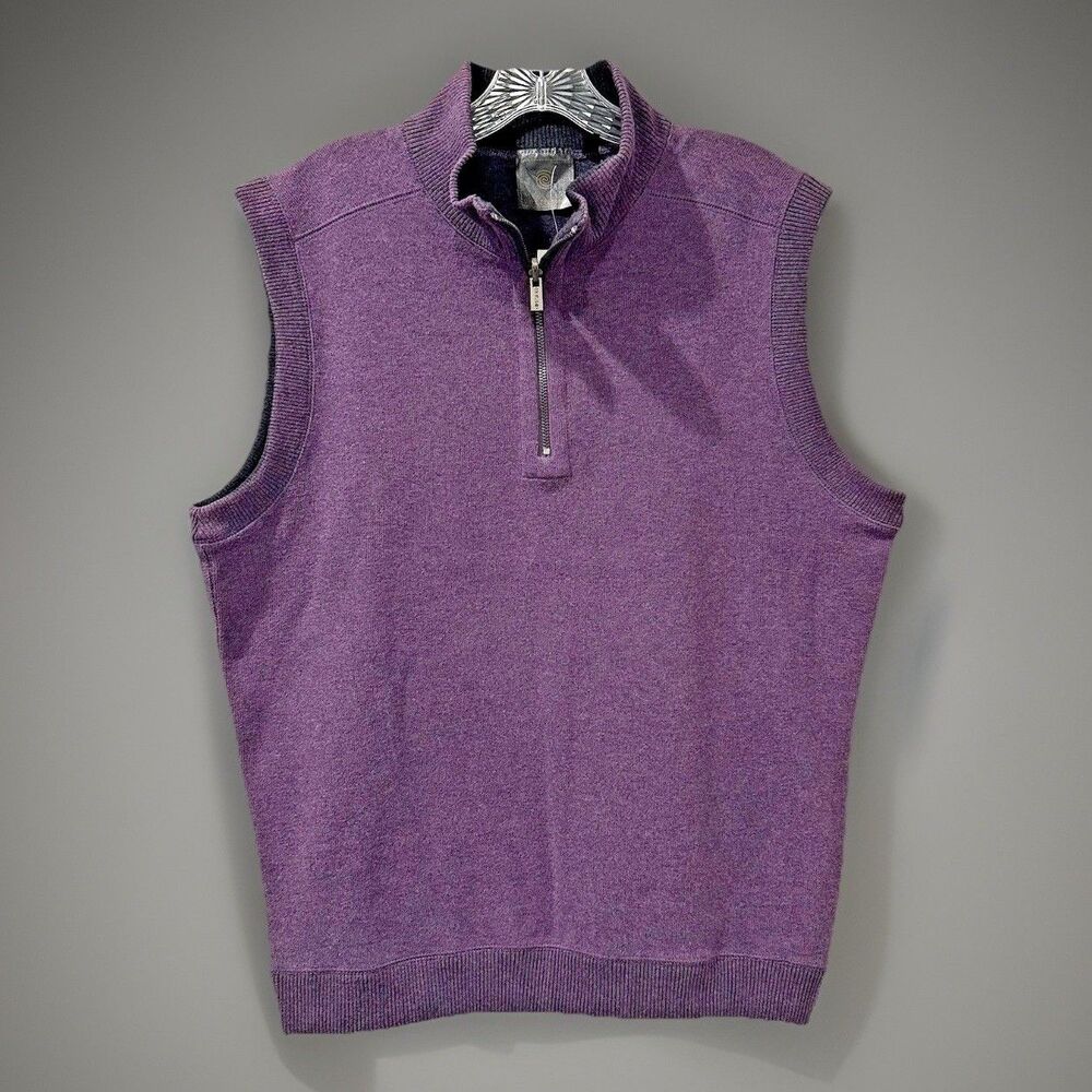 F/X Fusion Purple Sweater Vest Mens Large Mock Neck Zip Pullover Business Casual